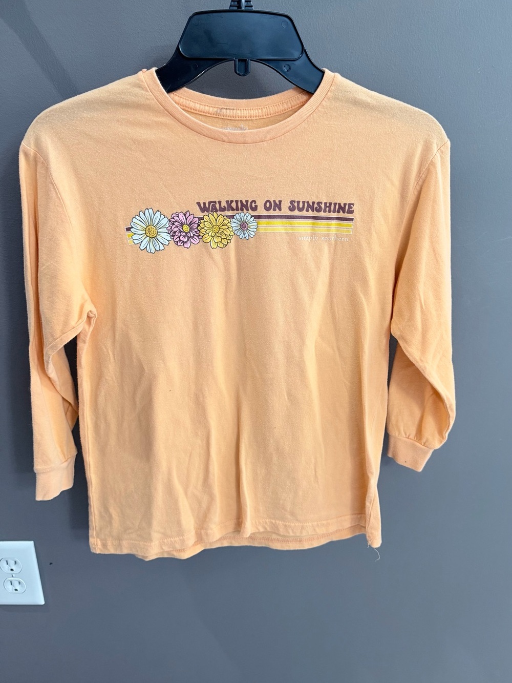 Simply Southern Peach Long-Sleeve Tee with Floral Graphic
